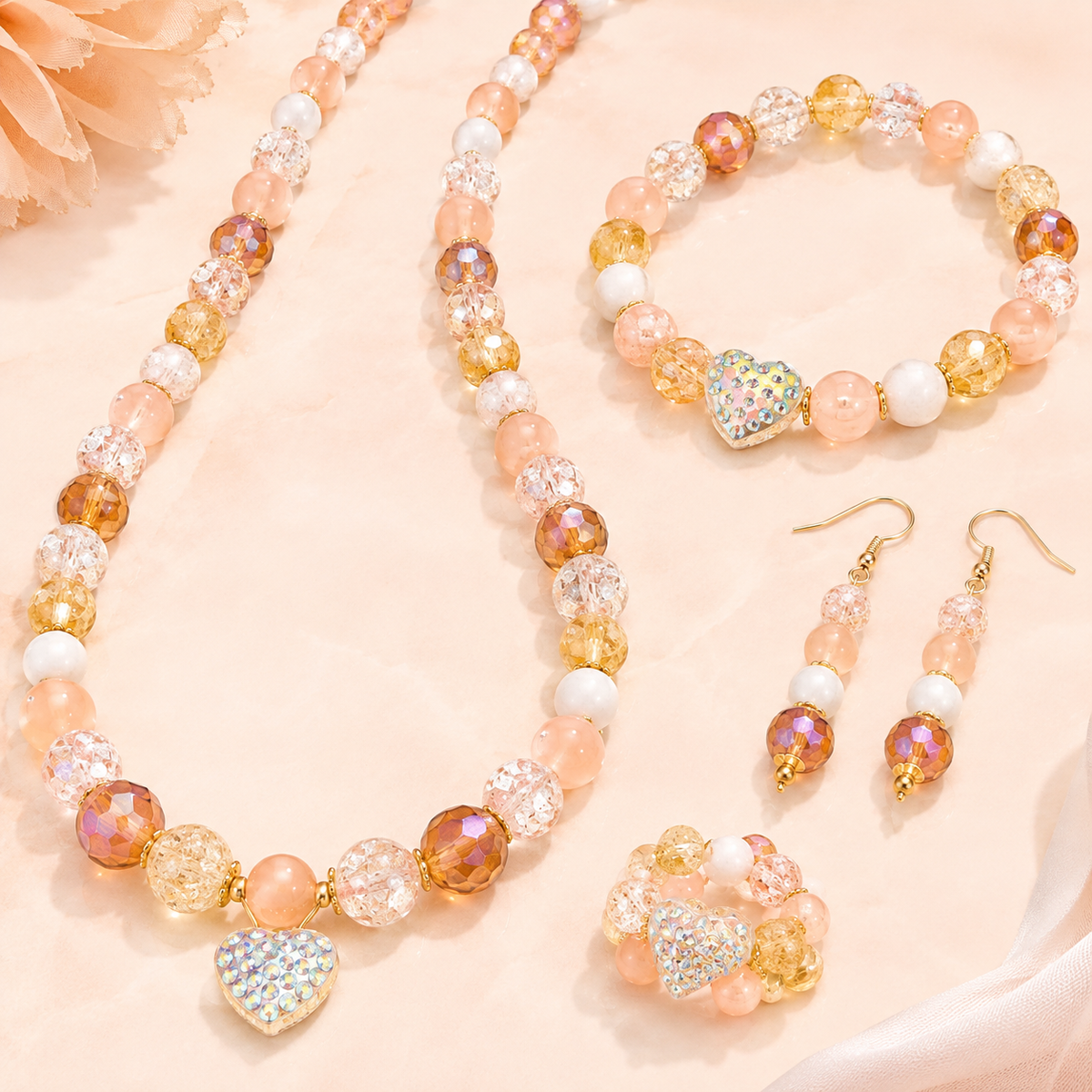 Glasperlen Mix "Peachy Magic", mit besonderen Details