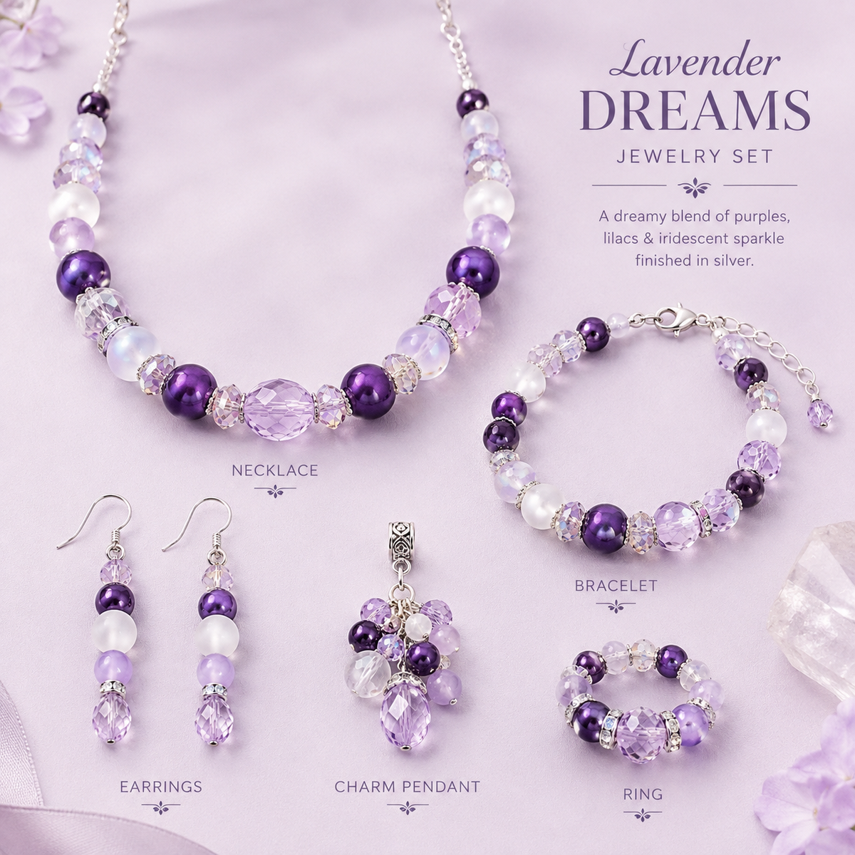 Glasperlen Mix "Amethyst", mit besonderen Details
