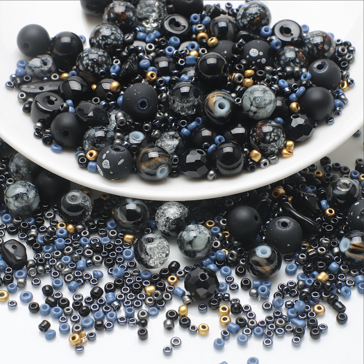 Glasperlen Mix "Blue midnight", mit passenden Rocailles